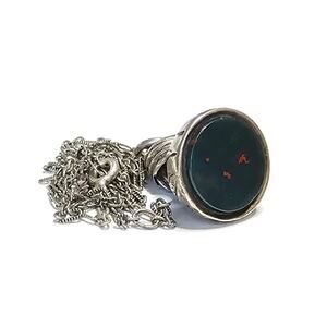Bloodstone Pendant Antique Sterling Watch Fob Vintage Necklace